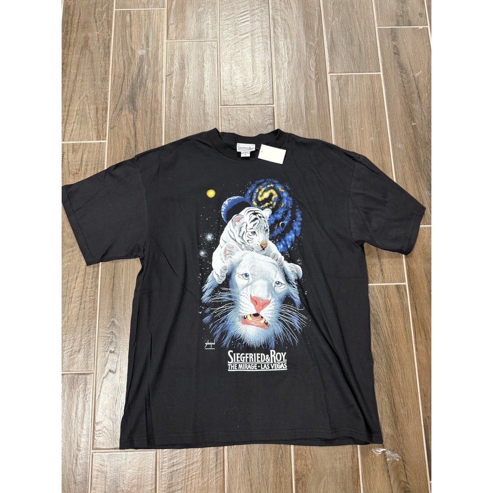 Vintage NWT 1997 Siegfried & Roy Medium Mens Black Graphic Logo T-Shirt XL